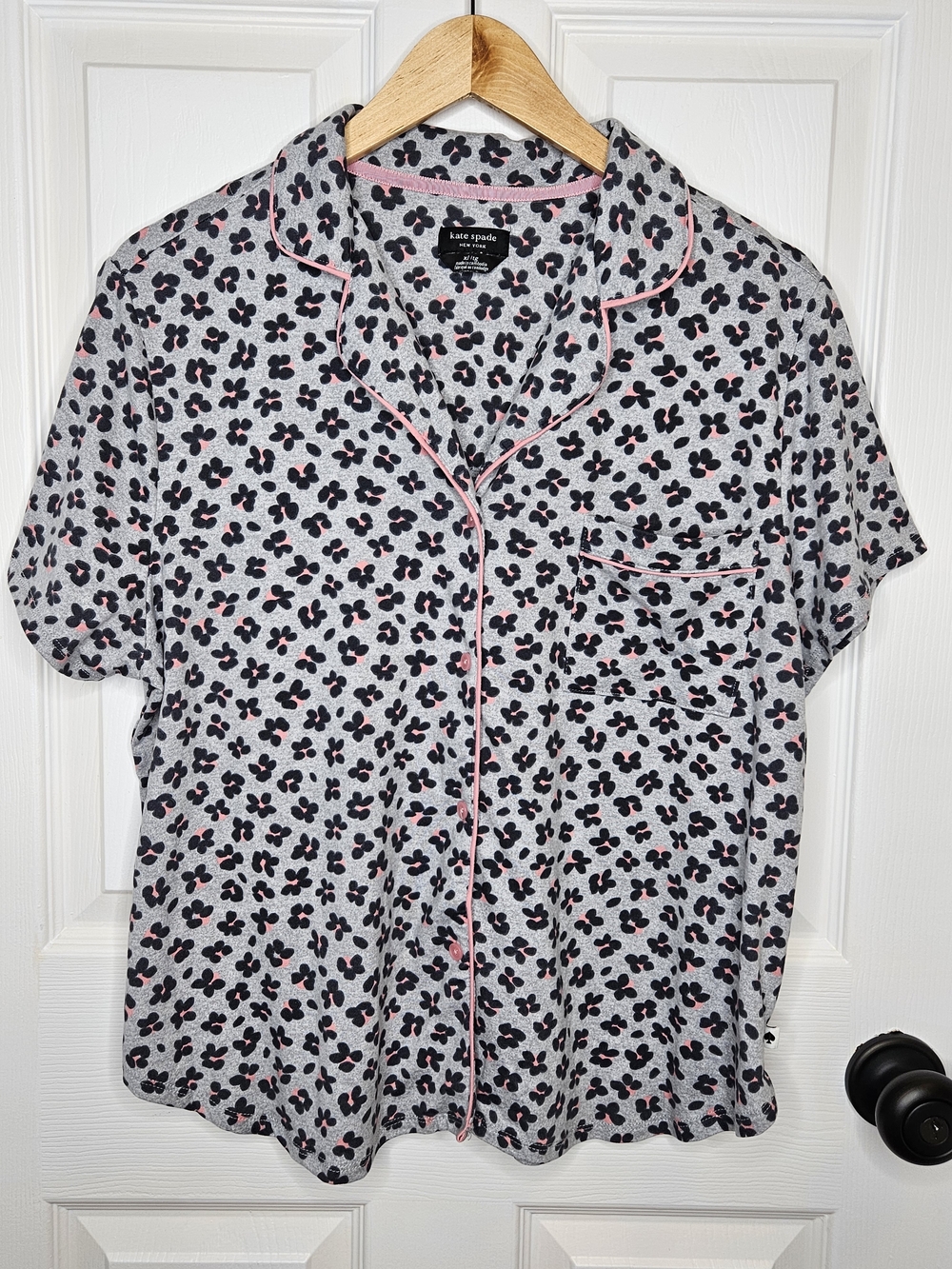 kate spade Gray Floral Print Shorts Pajama Set Pink Accents Summer Pajamas XL - Picture 3 of 16